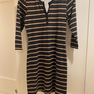 J. McLaughlin Black and Tan Striped Long Sleeve Dress